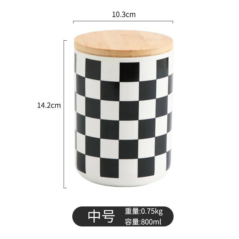 Black and White Checkered Ceramic Storage Tank, Sealed Tank, Suitable for Coffee, Nuts, Tea Boxes, Kitchen Storage Containers