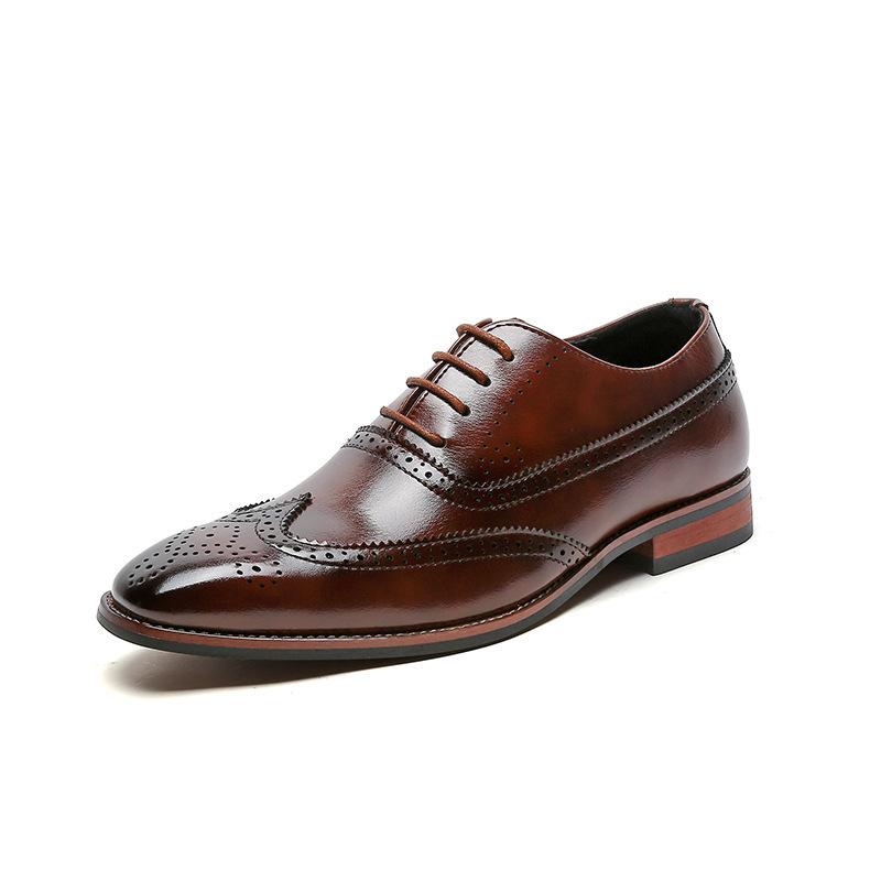 

British retro Brock flower leather shoes men s business dress trend men s groom knot leather shoes 44 коричневый