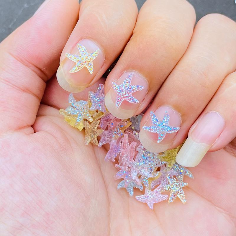 100Pcs New Cute Mini Mixed Color Starfish Resin Figurine Crafts Flatback Cabochon Ornament Jewelry Making Accessories A41