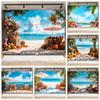 Summer Seaside Fruit Beach Palm Tree Theme Banner Background, Holiday Camping Party Decoration Photography Studio Backdrop Cloth