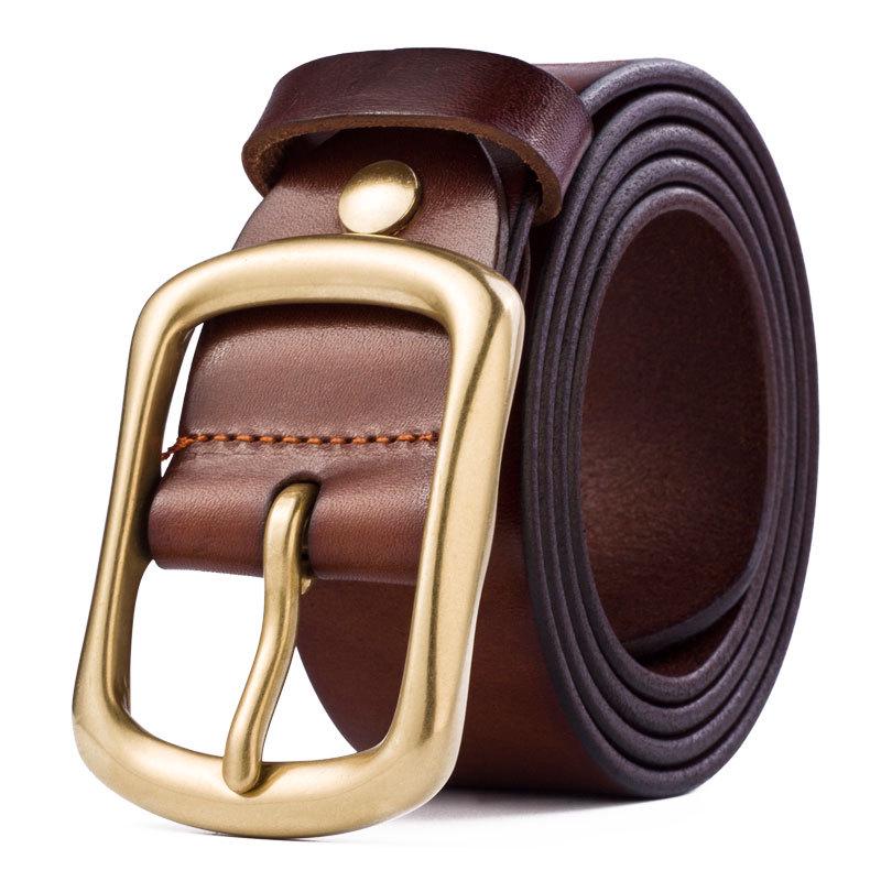 Men's Genuine Leather Pin Buckle Belt - Casual Pure Copper Cowhide Waist Accessory
