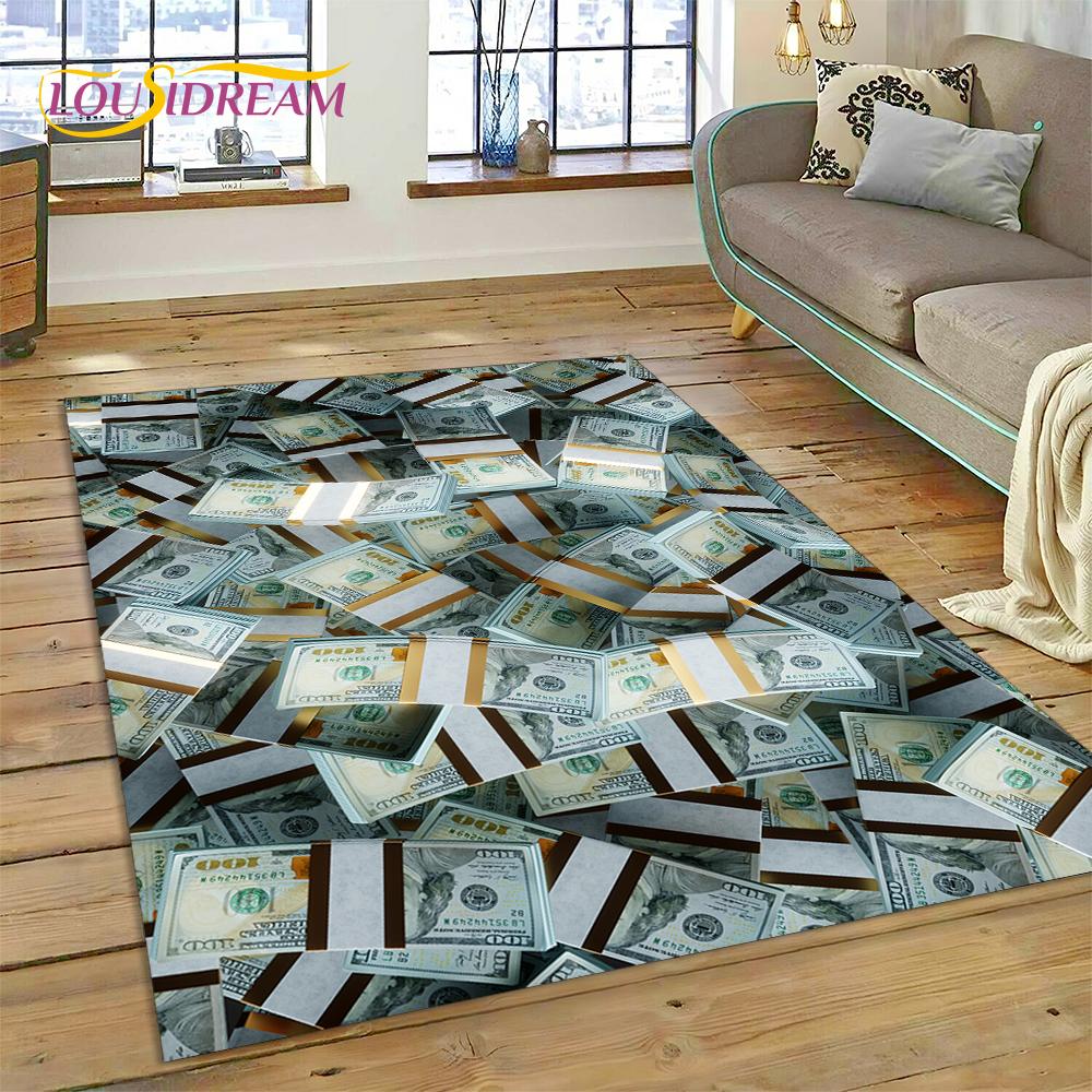 3D Rich Dollar Euro Pound Money Cartoon Carpet Rug for Bedroom Living Room Home Sofa Decoration,Children Large Decor Floor Mat