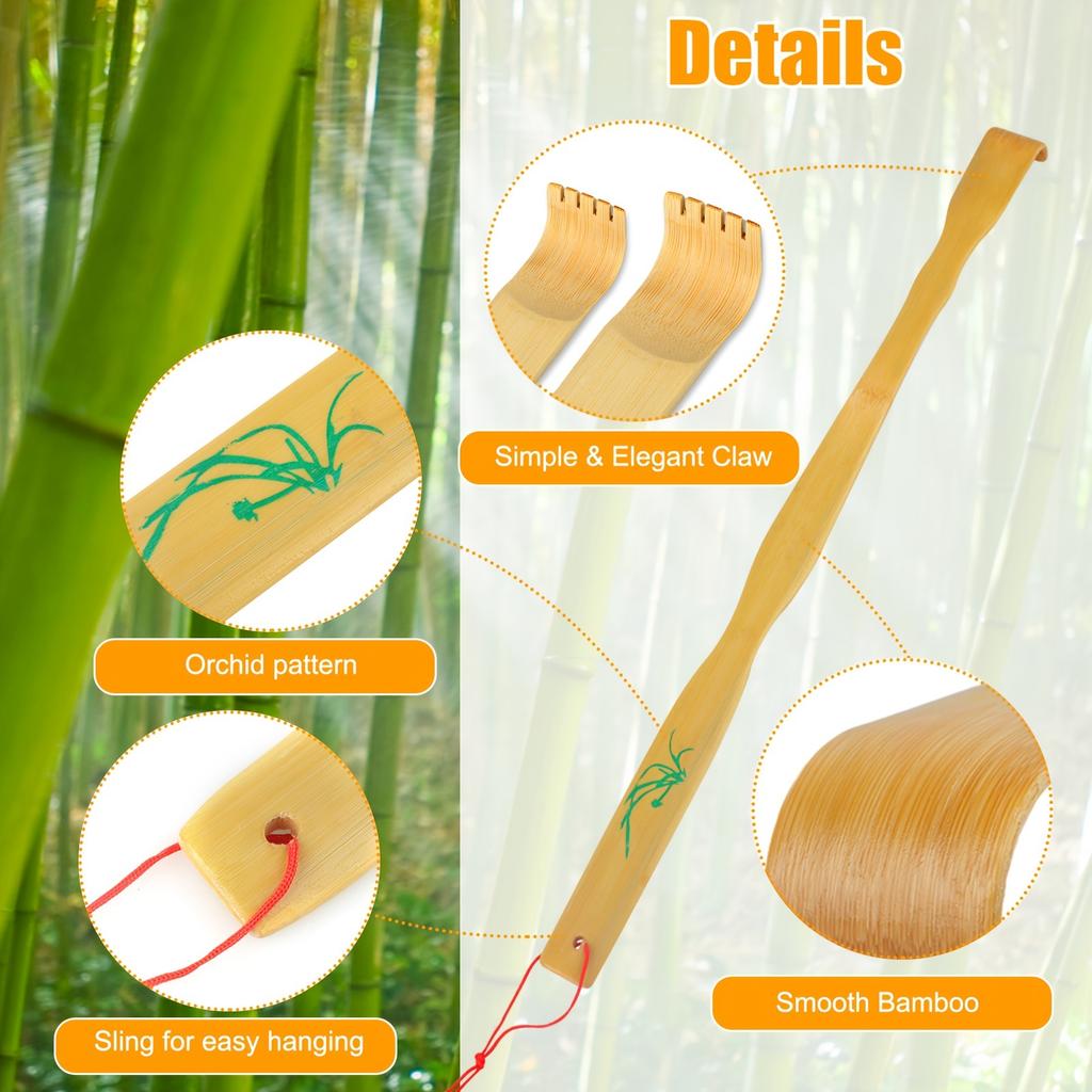 3pcs 18.3 Inch Back Scratcher, Bamboo Back Scratcher with Long Handle, Portable Novel Gifts for Family Friends, Christmas & Thanksgiving