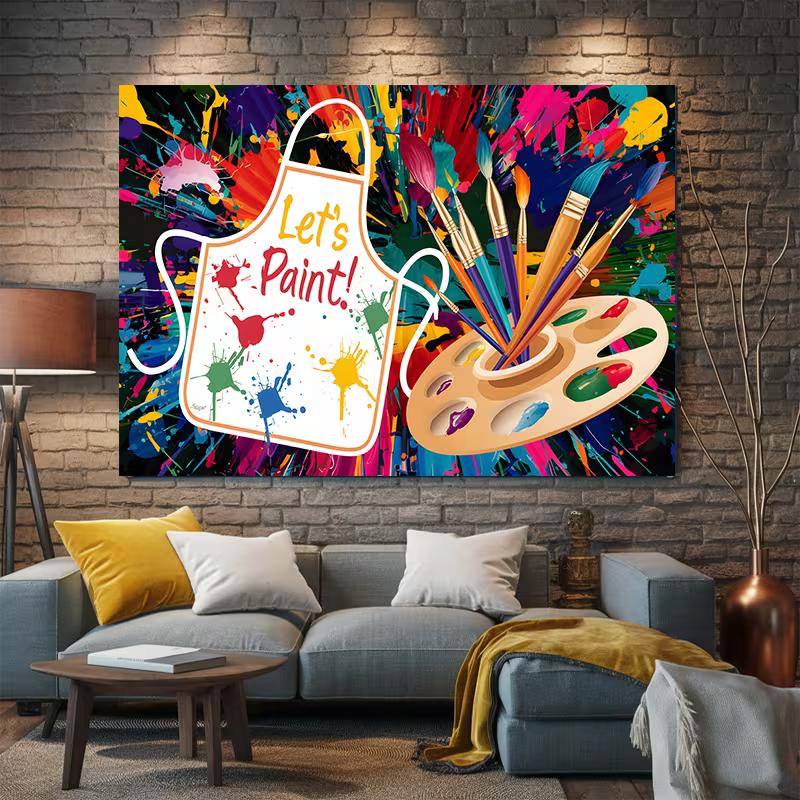 2D Printed Colorful Paint Splatter Background for Art Class Photoshoot