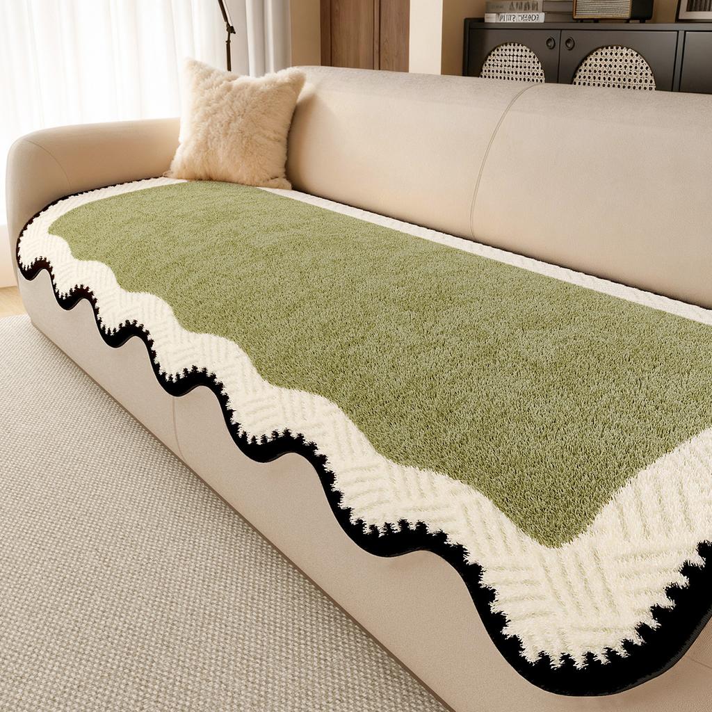 Retro Minimalist Style Sofa Cover Winter New Shaped Thickened Plush Sofa Cover Fixed Anti Slip Straight Row Sofa Sitting Cushion