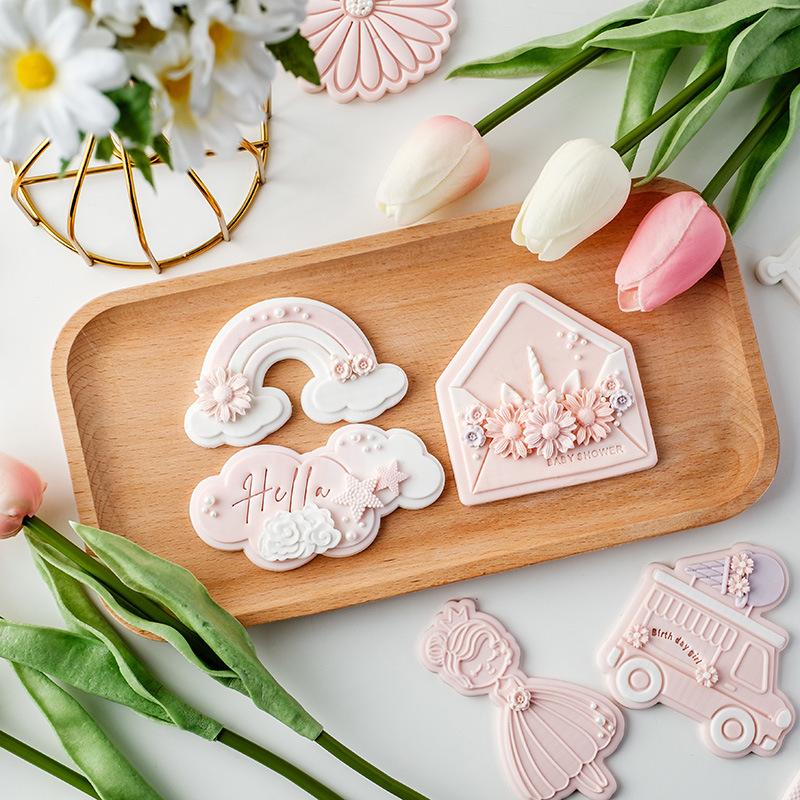 Babyparty-Ausstecher Rosa Prinzessin Mädchen Geburtstag Babybett Kuchen-Dekorationswerkzeuge Fondant Keks Dessert Prägeform Stempel