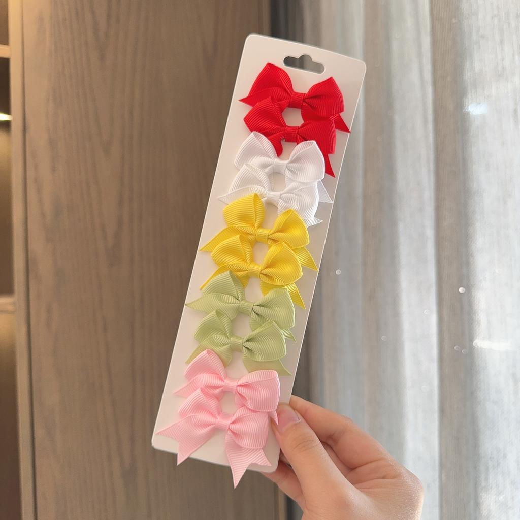 10Pcs/Set New Solid Color Kids Bows Hair Clips for Baby Girls Handmade Ribbon Bowknot Hairpin Barrettes Hair Accessories