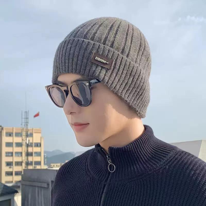 Knitted Hat, Autumn and Winter Men's Warm and Velvet Fashionable Woolen Hat New Versatile Ear Protection Hat  Scarf  Cold Protection Hat Thick Hat