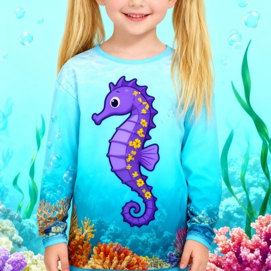 4-15 Years Old Comfortable Polyester Boys Girls Children Long Sleeve T-Shirt Sea Animal Fish 3D Printed T Shirt Kids Clothing