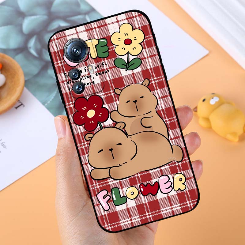 Cartoon Anime Capibala Art For Xiaomi Mi 15 14 13 13T 12 12T 12S 11 11i 11T Pro Ultra Lite 5G Black Soft Phone Case
