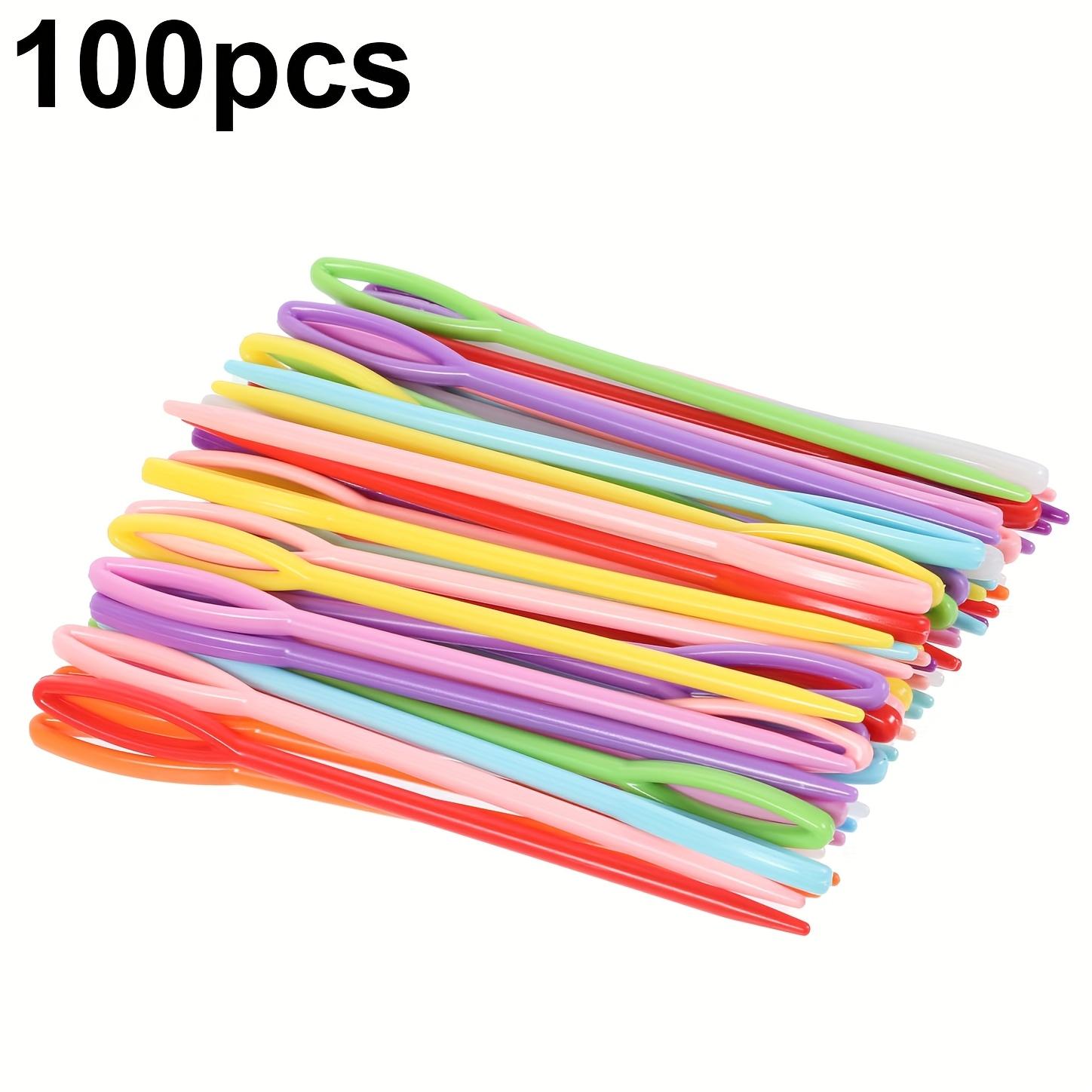 

100pcs 7cm Plastic Needles Colourful Large Eye Sewing Knitting Needles for Craft Scarf Sweater Tapestry Household DIY ZSY