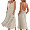 Women's Fashionable Casual -Color -Neck Backless Dress With Pockets