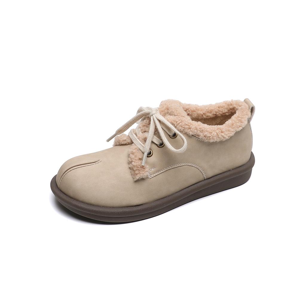 Hairy Shoes Women Wear Winter Single Shoes Lace-up Maillard Velvet Small Leather Shoes Women