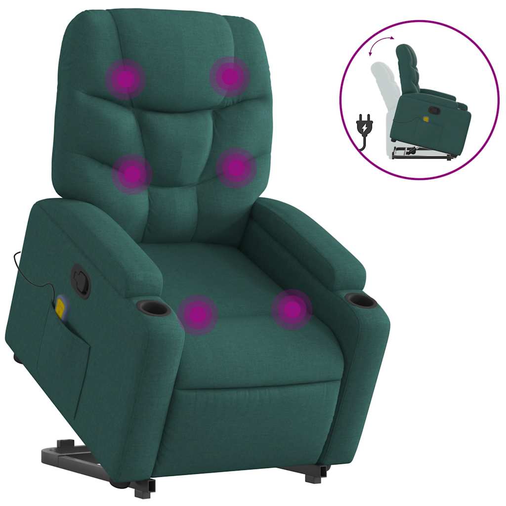 Massage Recliner with Rising Function Dark Green Fabric