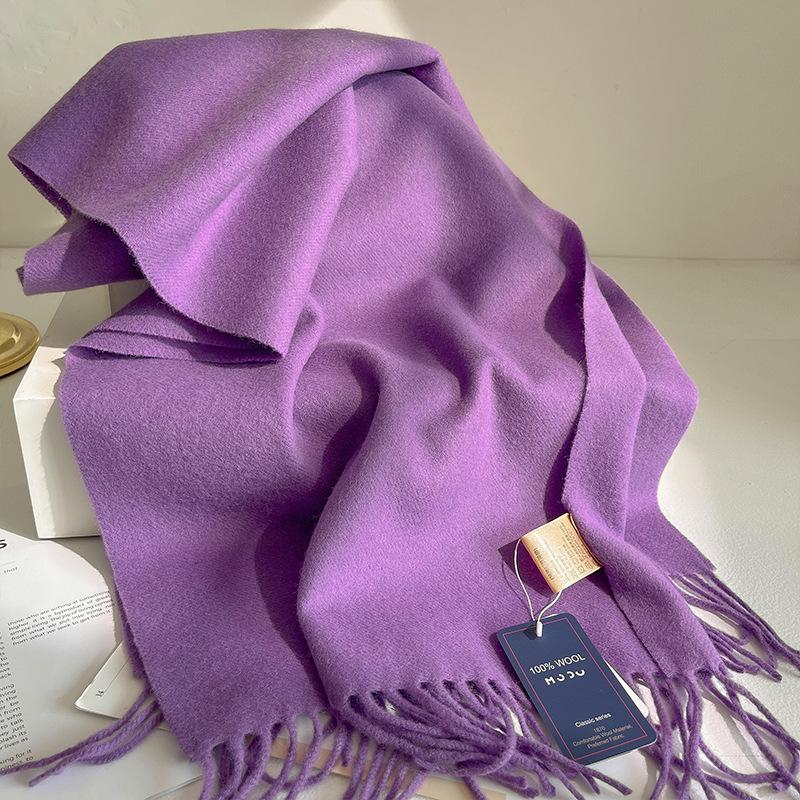 100% Australia Wool Scarf Women Winter Soft Warm Scarves Solid Color Shawl Thickened Luxury Cashmere Pashmina Lady Hijab Gift