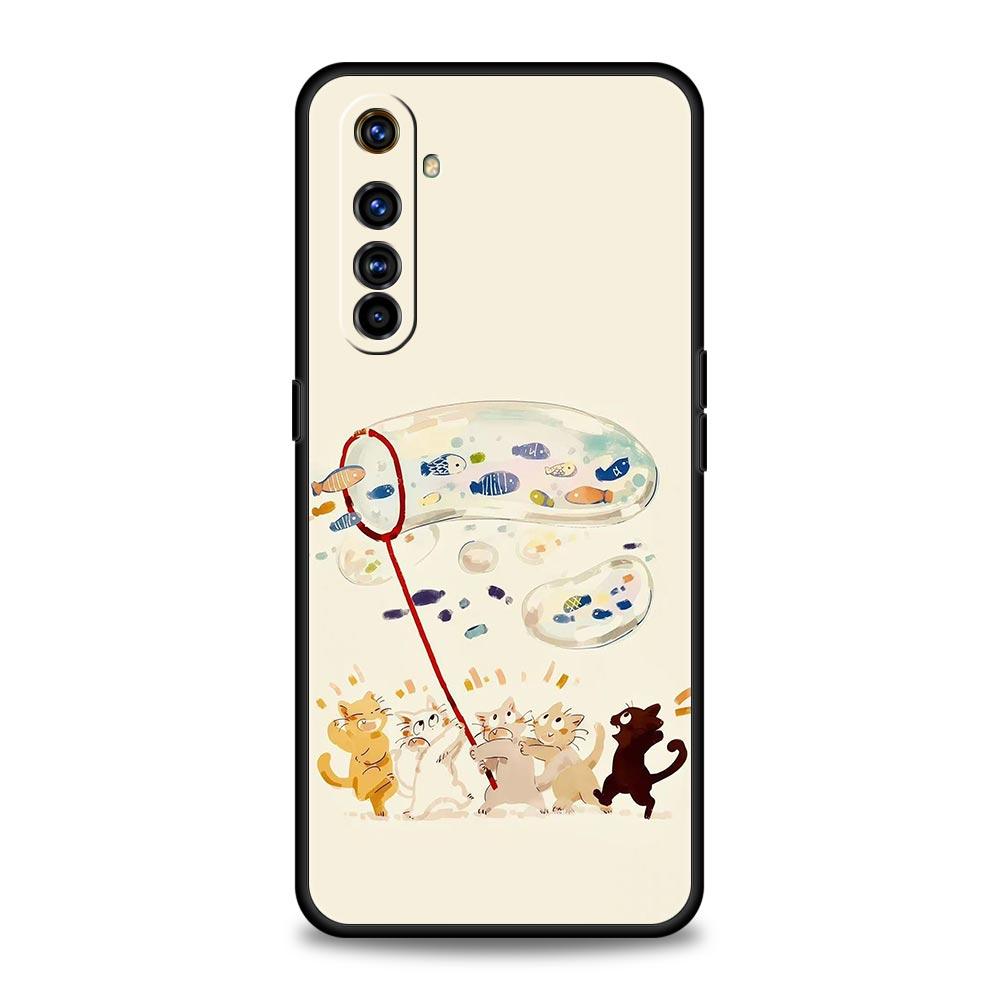 Cat Fishing Phone Case For Realme 16 15T 14 13 12 11 10 4G 9 8 5G Pro Plus C21 C25 C35 GT5 GT3 GT2 Neo 2 3 3T 5 Cover