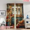 2pcs 2D Flat Printing Happy Christmas Scene Curtains Christmas Kitchen Scene Cozy Festive Digital Printed Polyester Drapes