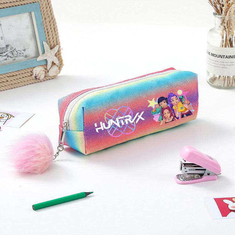 Demon Hunter Squad Rainbow Glitter Pencil Case - Shiny Student Stationery Organizer