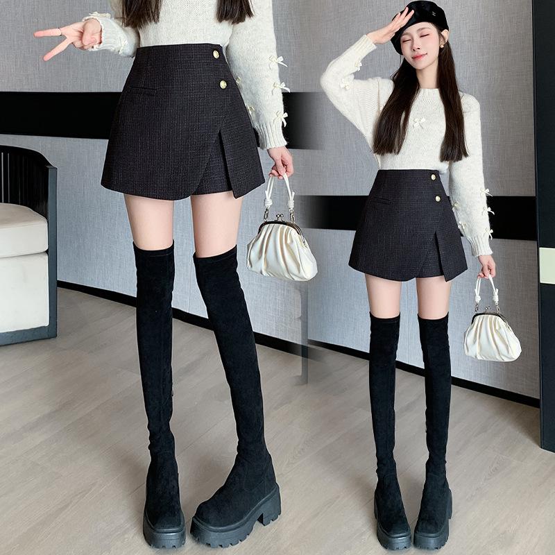 Women's High Waist Wool Pleated A-line Skirt with Anti-exposure Shorts - 2025 Autumn/Winter Collection