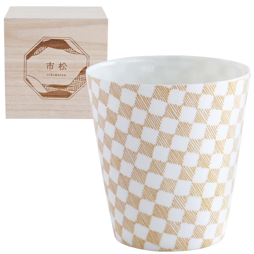 

Сладкий дуэт Легкий Клетчатый узор Сделано из Дерева Идеально для Холодного Японский Тамблер, Тонкий, Япония, Фарфор, Золото, Коробка, Саке, Сувенир, 390 мл,