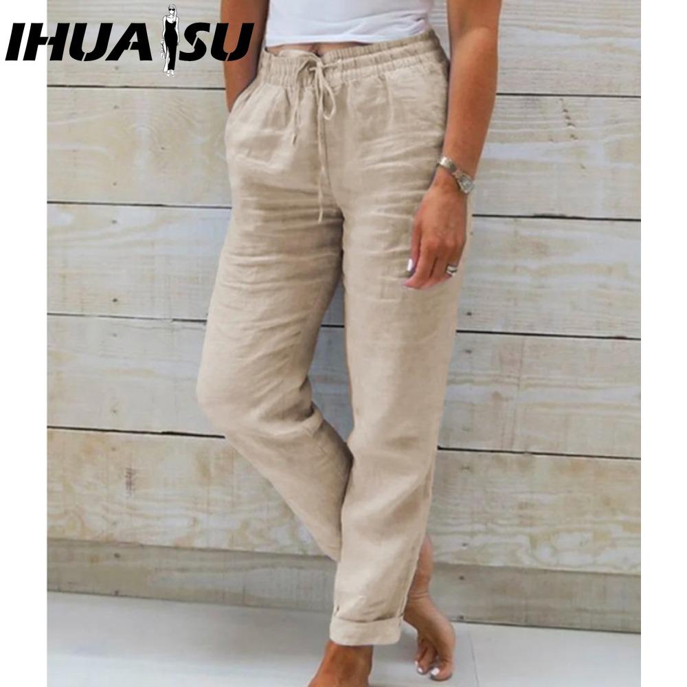 

IHUASU Women s Summer Wide Leg Elastic Waist Trousers Nine Points XXXXXL хаки