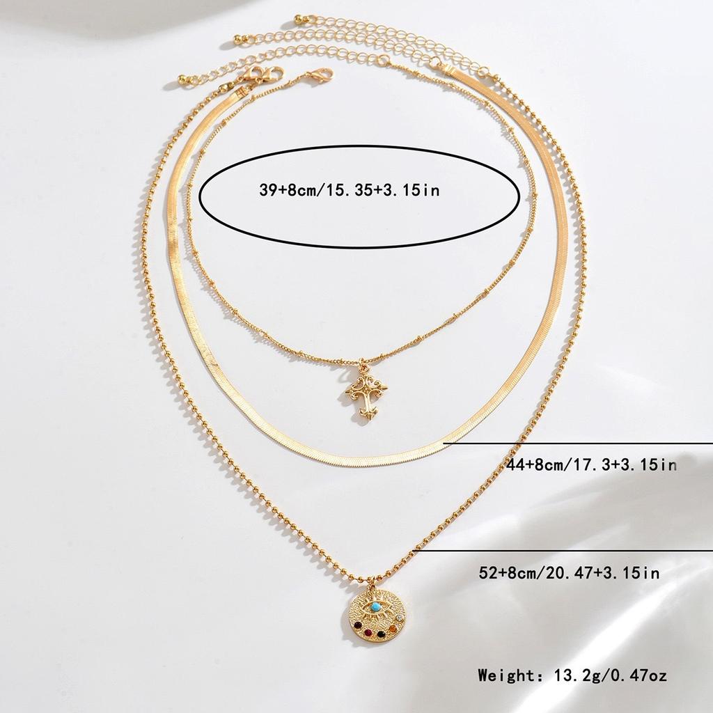European and American jewelry simple and versatile French multi-layer stacked necklace retro style cross temperament light luxury pendant