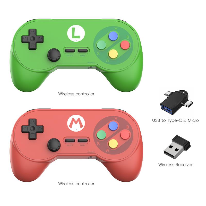 Retro Wireless Gamepad with Dual Receiver, Classic Controller for PC DInput, Android, Arcade Emulators