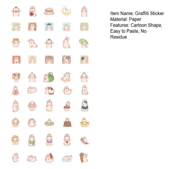 50Pcs Graffiti Sticker Clear Printing Self-Adhesive Paper Cute Cartoon Rabbit Pattern Laptop Luggage Sticker Decoration Photography Prop