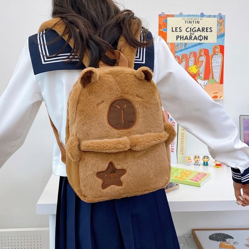 Double Capybara Backpack Girls Go Out Large Capacity Class Plush Schoolbags