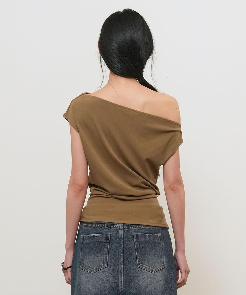 GENERALIDEA Asymmetrical Drape Strap T-Shirt [Brown] / Gf2Lts531
