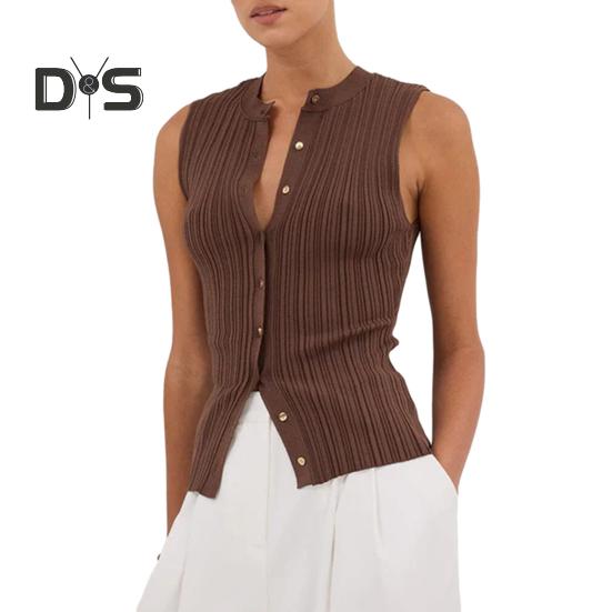 

Летний жилет с V-образным вырезом, без рукавов, однобортный дизайн, топы с мятым декором, топы обычного кроя L кофейный