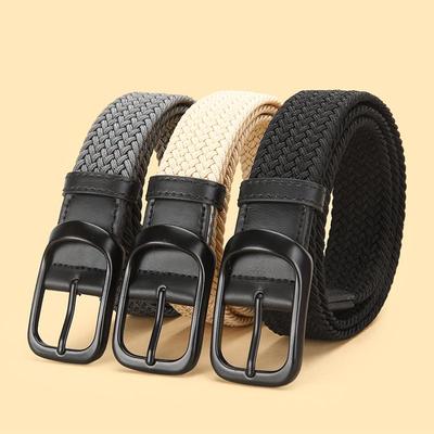 No-Drill Youth Canvas Belt: Men's Casual Woven Elastic Leather Buckle