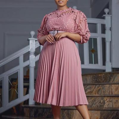 2024 Summer Fashion Lace Hollow Sexy Pleated Plus-Size Dress for Women