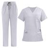 Damen V-Ausschnitt Kurzarm Kasack-Uniform Set mit Oberteil und Hose