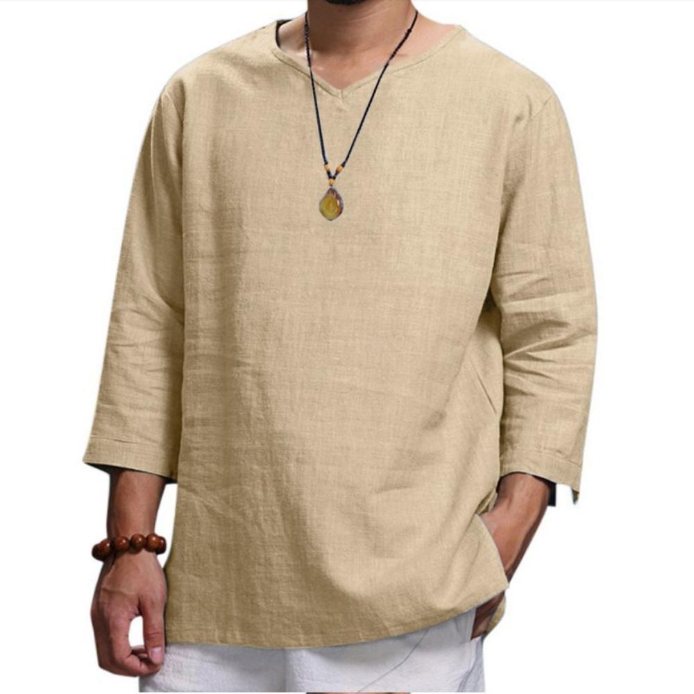 

Men Casual Pullovers Long Sleeves Oversize Style Simple Solid Color Spring Basic All-match Loose Tops Outdoor Leisure V-Neck Shirts M хаки