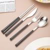 Korean Style 430 Stainless Steel Tableware Set with Imitation Wood Grain Handles: Includes Knife, Fork, Spoon, and Chopsticks