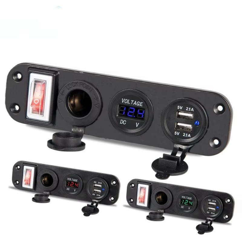 Car Usb Socket Panel With Dual Usb Charger Voltmeter And Power Outlet Waterproof For Vehicle Marine Rv Digital Devices