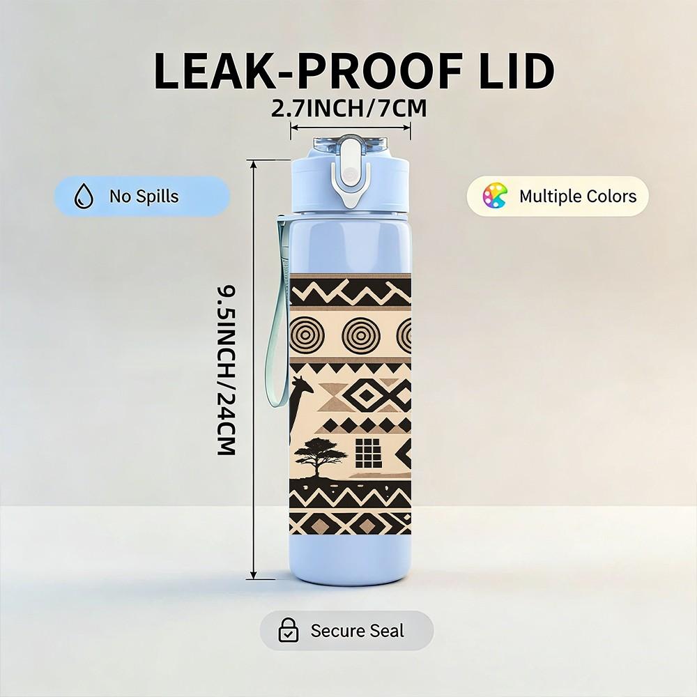 1PC Ethnic Tribal Animal Pattern Print 750ml Color Plastic Sports Water Bottle Leakproof Flip Straw Lid Suitable for Sports Office Home Use