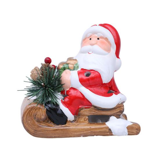 Santa Sleigh Figurine Light Up Ceramic Santa Claus Statue LED