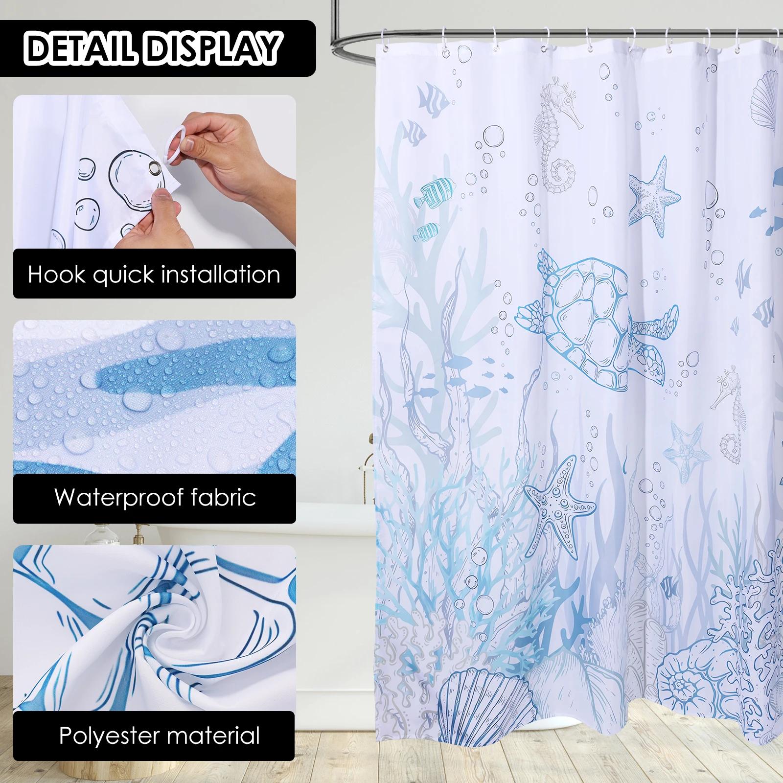 

Turtle Shower Curtain Beach Starfish Themed Bathroom Curtain Practical Elegant Underwater Seahorse Bathroom Curtain for Bathroom 180*180cm сірий
