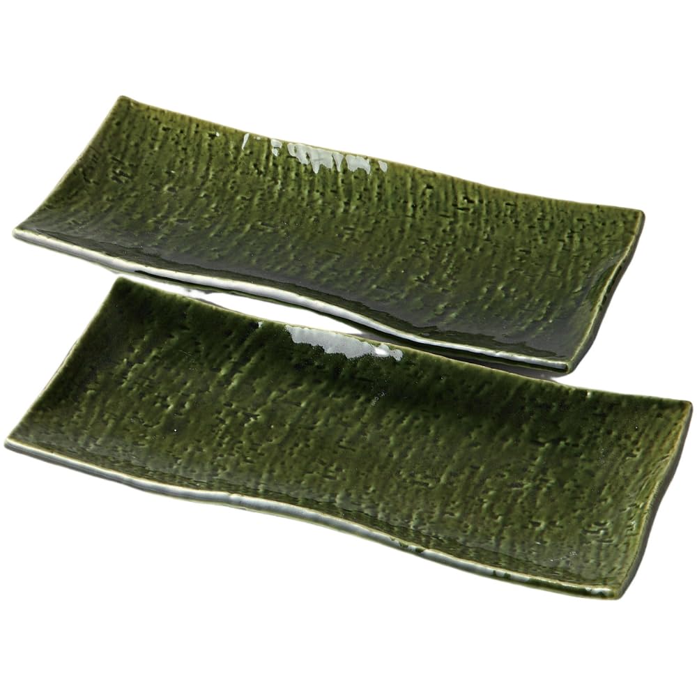 

Medium x x Pair of Oribe Patterned Rectangular Seto Made in Japan Ale-net Plate, W28.2 D12.3 H3cm, Plates, Ware,