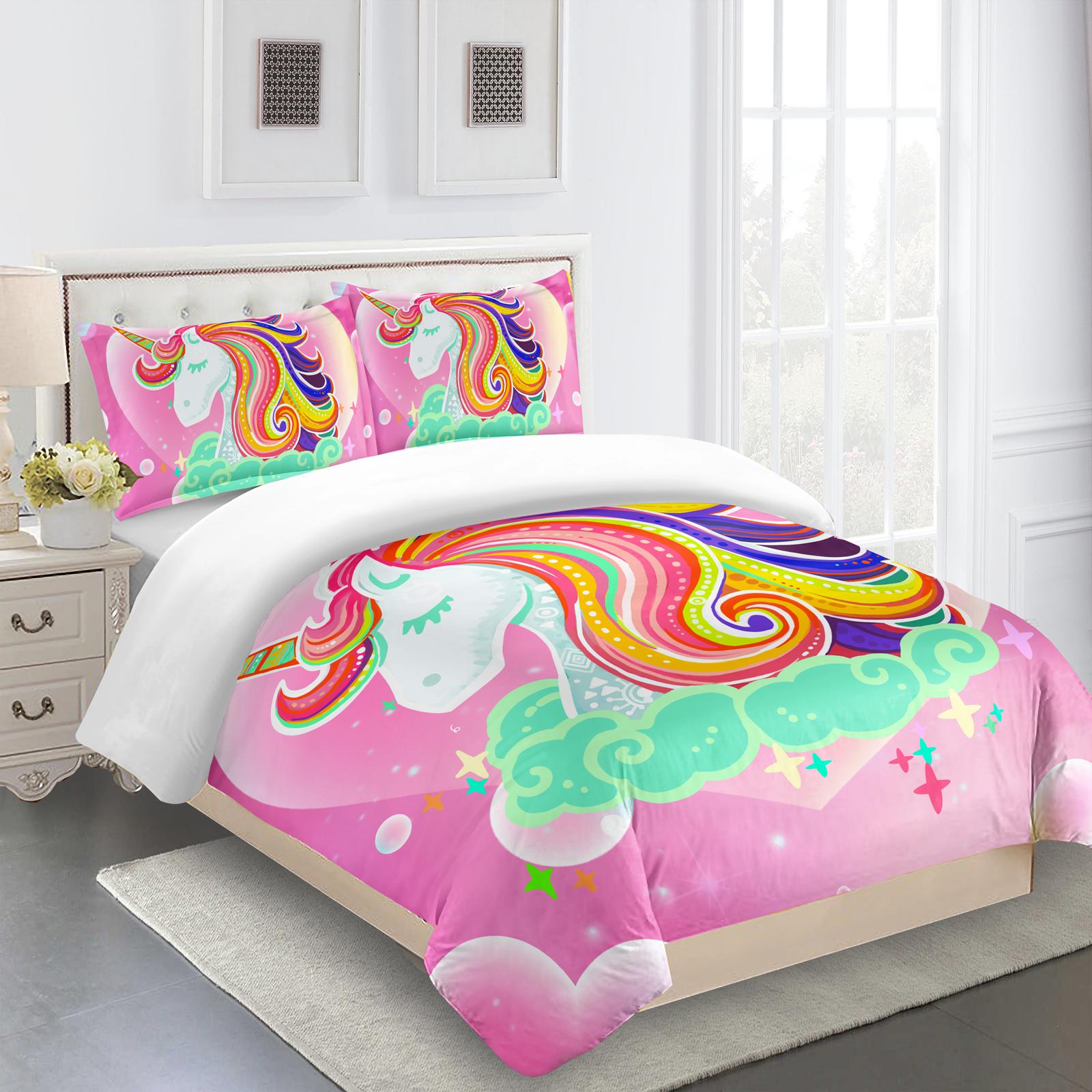 

Bedding Set Unicorn Print Duvet Cover Kids Adult Bed Set Room Decor 3Pcs with 2 Pillow Case Queen Size Twin&set