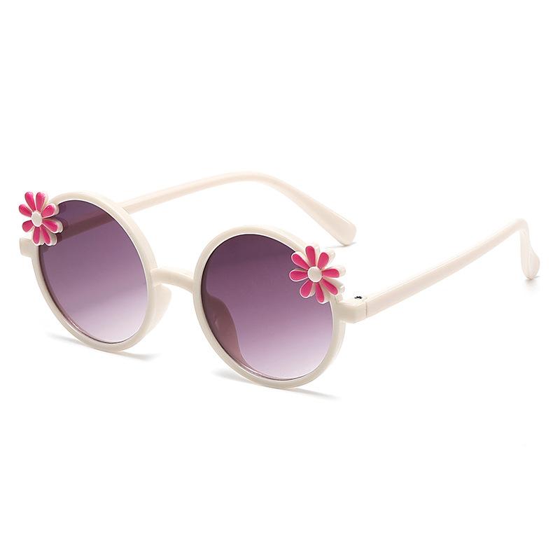 Cute Flower Children Sunglasses Fashionable Uv Protection Round Frame Outdoor Sunshade Kids Sunglasses 2344 белый