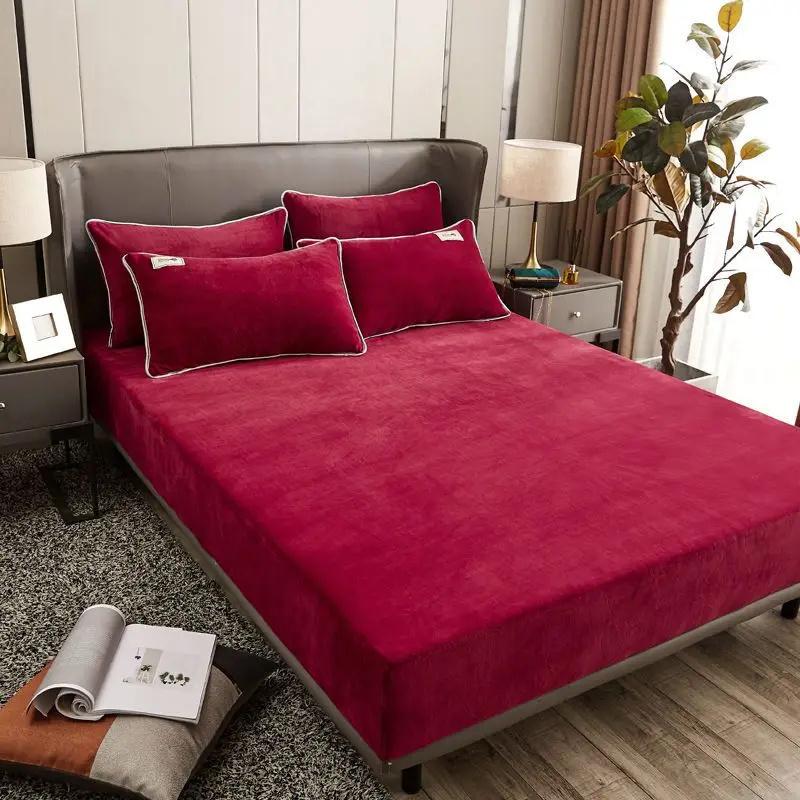 Warm and Thick Winter Fitted Sheet Non Slip Adjustable Mattress Covers Soft Velvet Bed Covers Mattresses Protective Covers