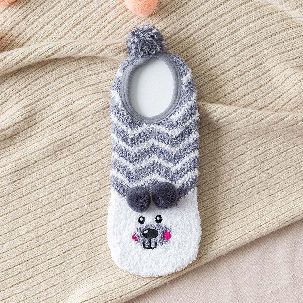 

Trendy Thick For Girls Coral Fleece Cartoon 3D Animal Dog Floor Socks Women Sleep Socks Korean Ankle Socks Winter Hosiery One Size