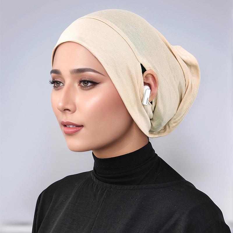 New Design Leaking Ears Caps Women Inner Hijab Muslim Turban Soft Premium Jersey Hijab Open Caps Solid Color Base Tube Caps