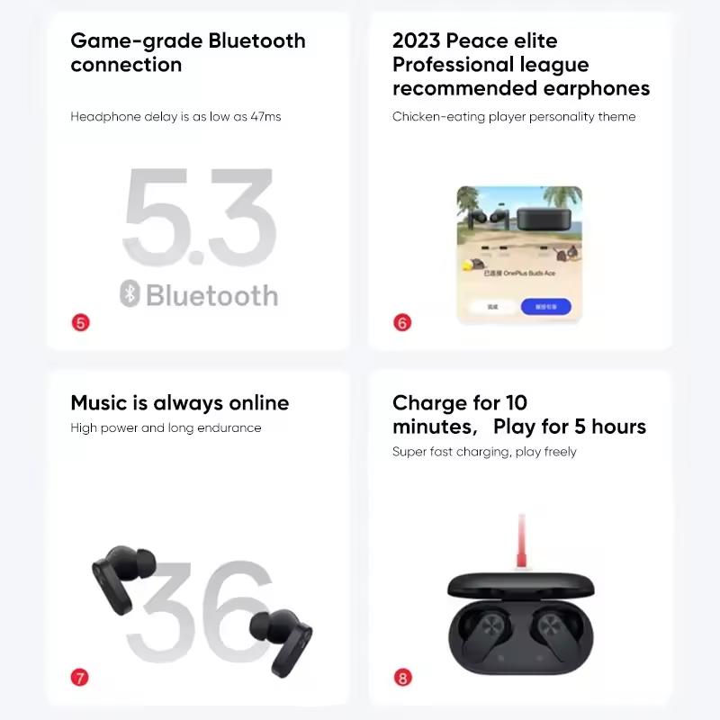 CN Version OnePlus Buds Ace TWS Earphone Bluetooth Deep Noise Canceling Gaming Headphones 36Hour Battery Life For Oneplus 11 10 Pro