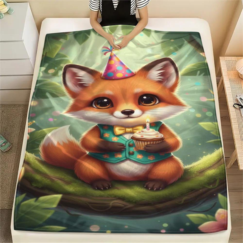 1PC Retro-style animals Print FlAannel Blanket, High quality Comfortable for All Seasons, Home Decor, Warmth and Comfort