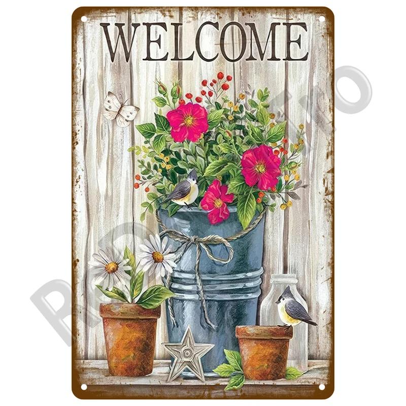 Outdoor Indoor Home Wall Decorative Plaque Plates Farm Birds Retro Tin Sign Gardening Metal Sign Vintage Metal Sign For Garden