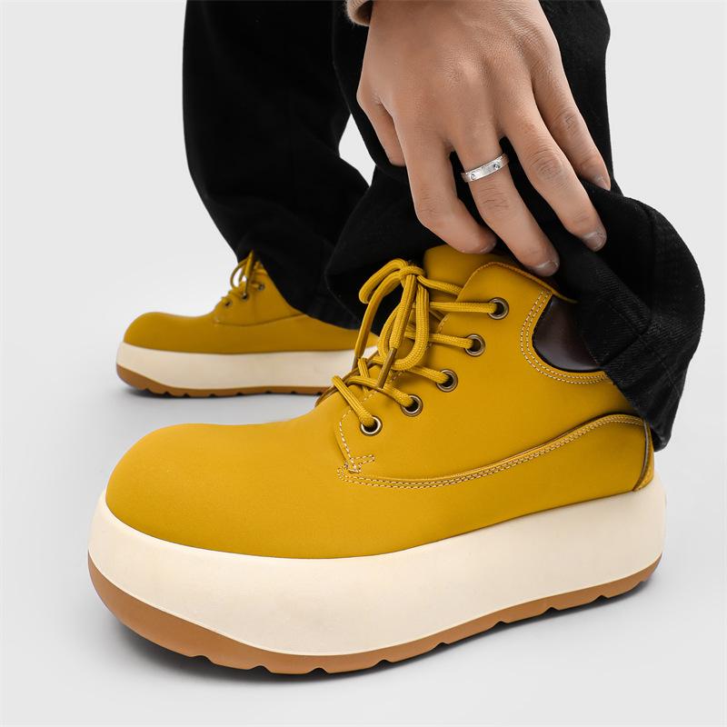 Z spring and autumn new Q ugly cute big head retro niche yellow short boots thick-soled heightening Martin boots